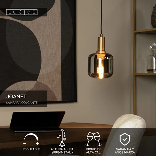 Lucide JOANET - Lámpara colgante - Ø 16 cm - 1xE27 - Ahumado - USP